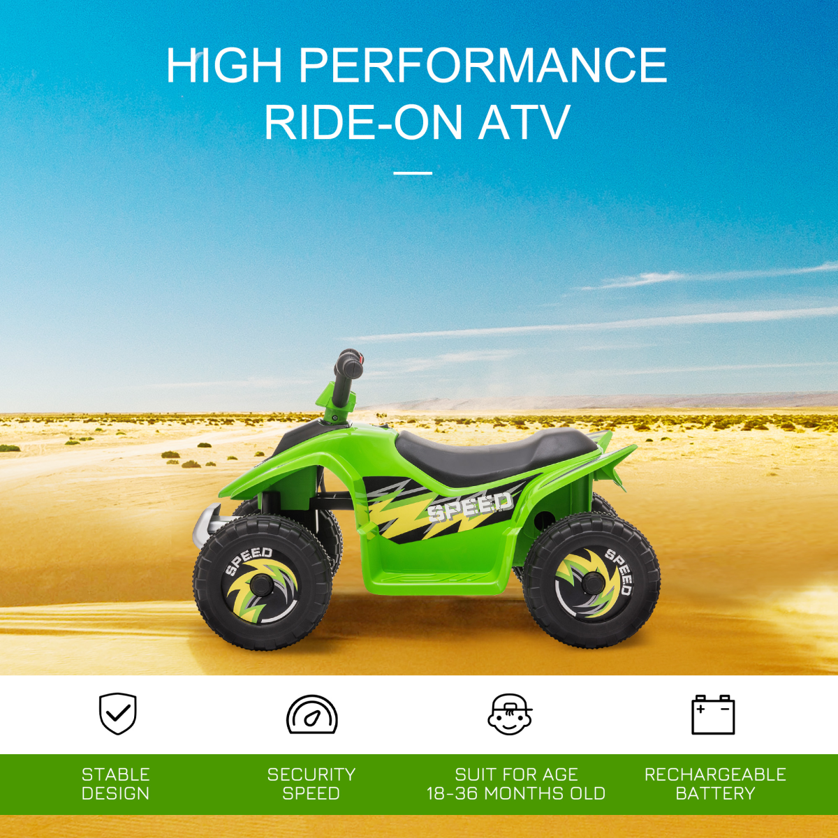 HOMCOM 6V Kids Ride-On Car with Big Wheels, 18-36 Months, Green