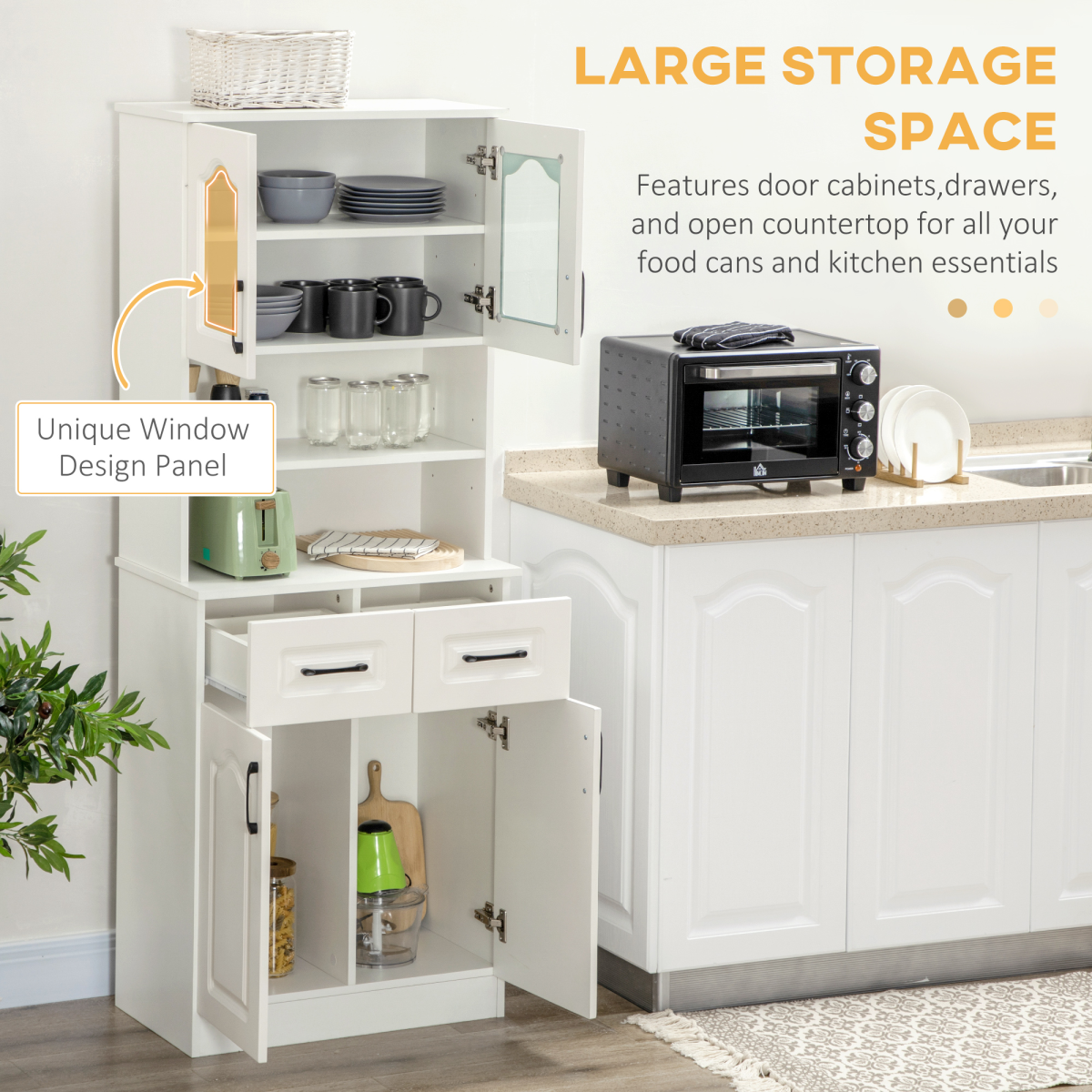 HOMCOM White Kitchen Storage Cabinet with Shelves & Drawers