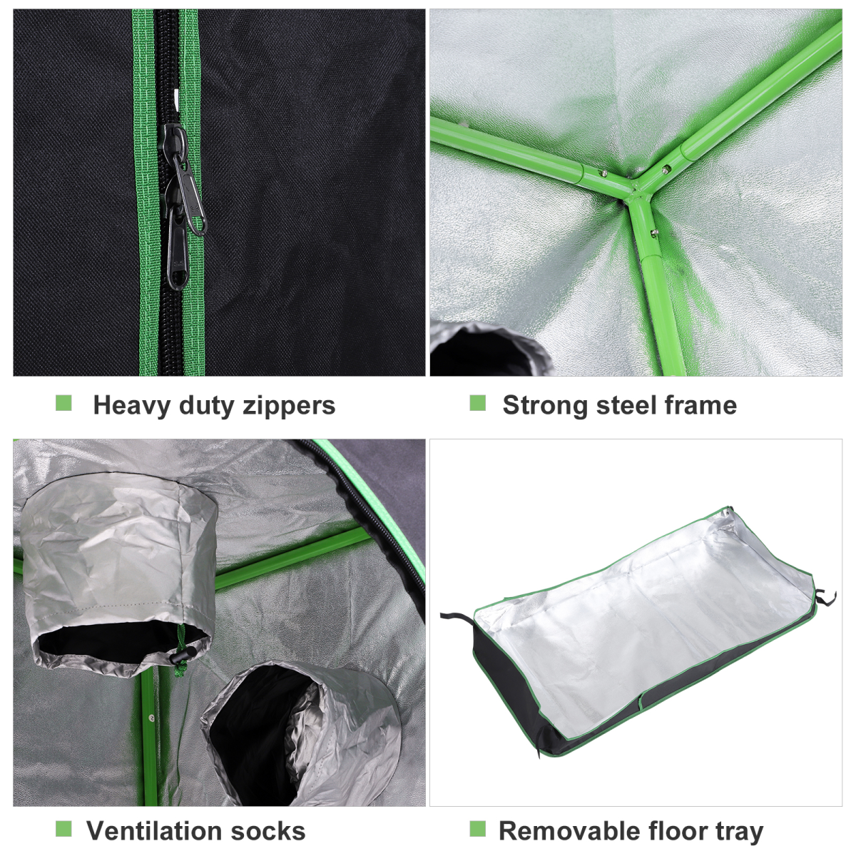 Outsunny Hydroponic Grow Tent, Reflective Mylar Lining, 600D Oxford Fabric, Reinforced Steel Frame, 120 x 60 x 150 cm Silver