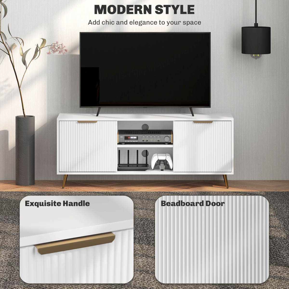HOMCOM Modern White TV Stand Cabinet with Storage for 55-Inch TVs