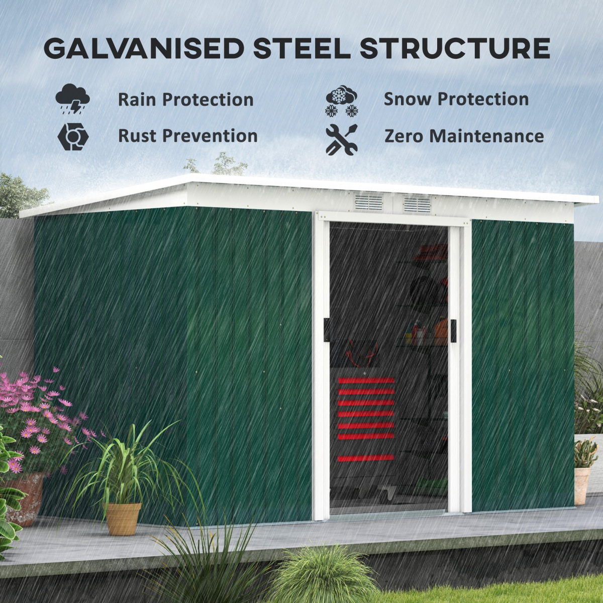 Outsunny Metal Garden Storage Shed with Double Doors & Windows