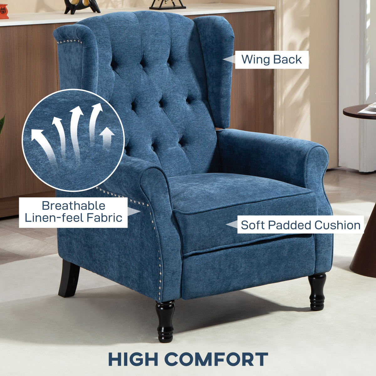 HOMCOM Manual Reclining Armchair with Footrest, Royal Blue