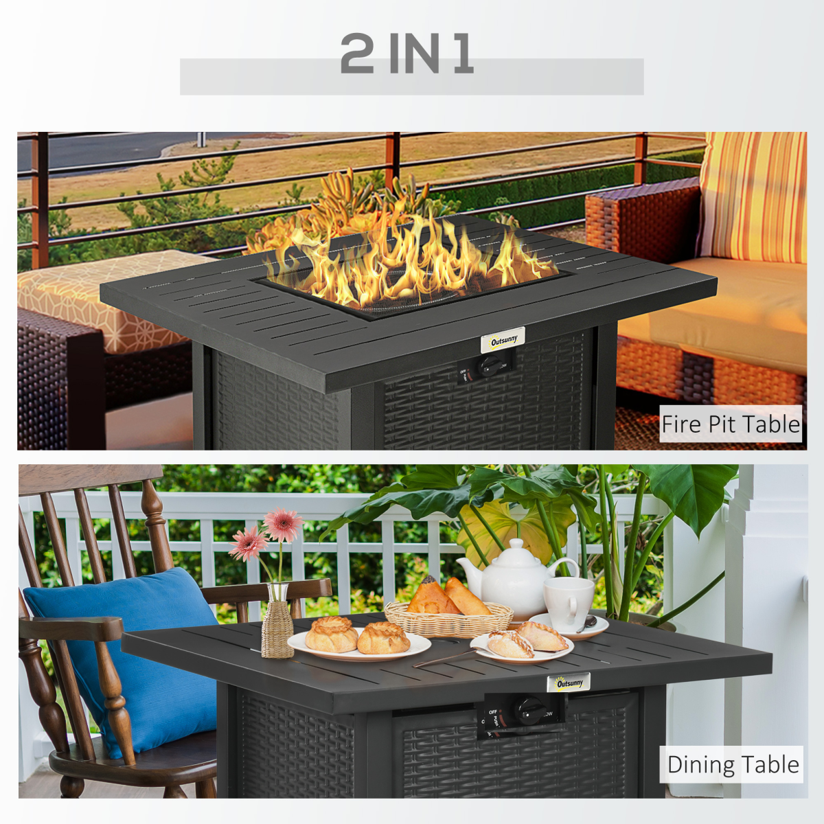 Outsunny 50,000 BTU Propane Gas Fire Pit Table with Protective Cover and Spark Guard