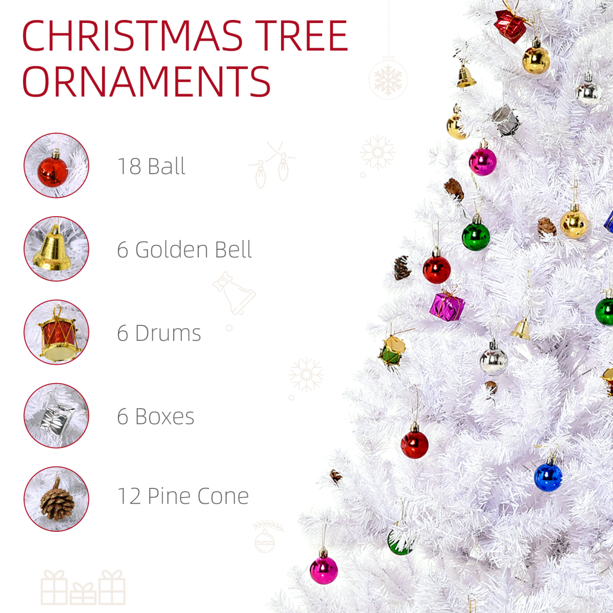 HOMCOM 5ft Snow Artificial Christmas Tree with 680 Tips, PVC Branches, Detachable Metal Base, White