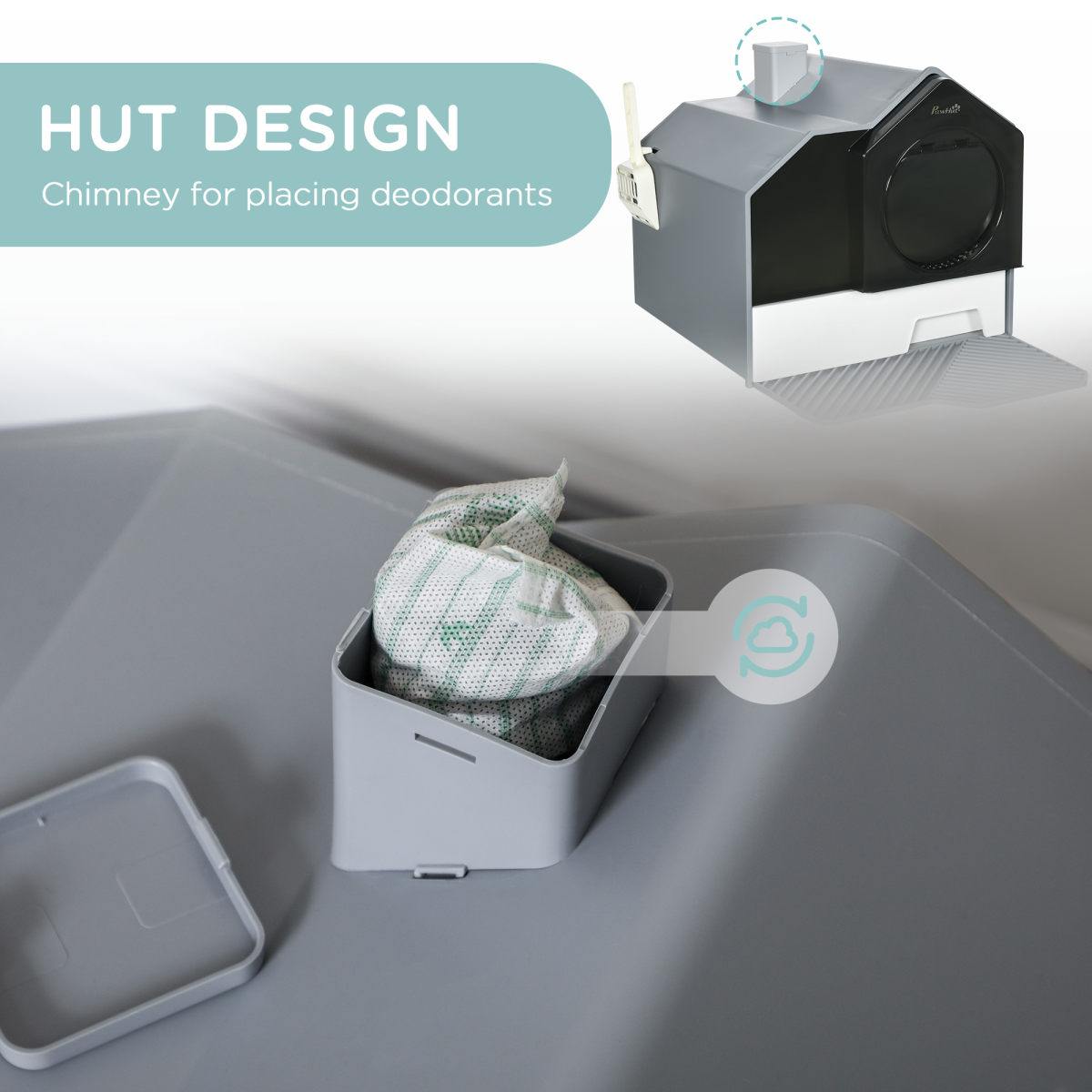 PawHut Hooded Cat Litter Tray with Pull-Out Drawer, Scoop and Deodorant, Hut Design