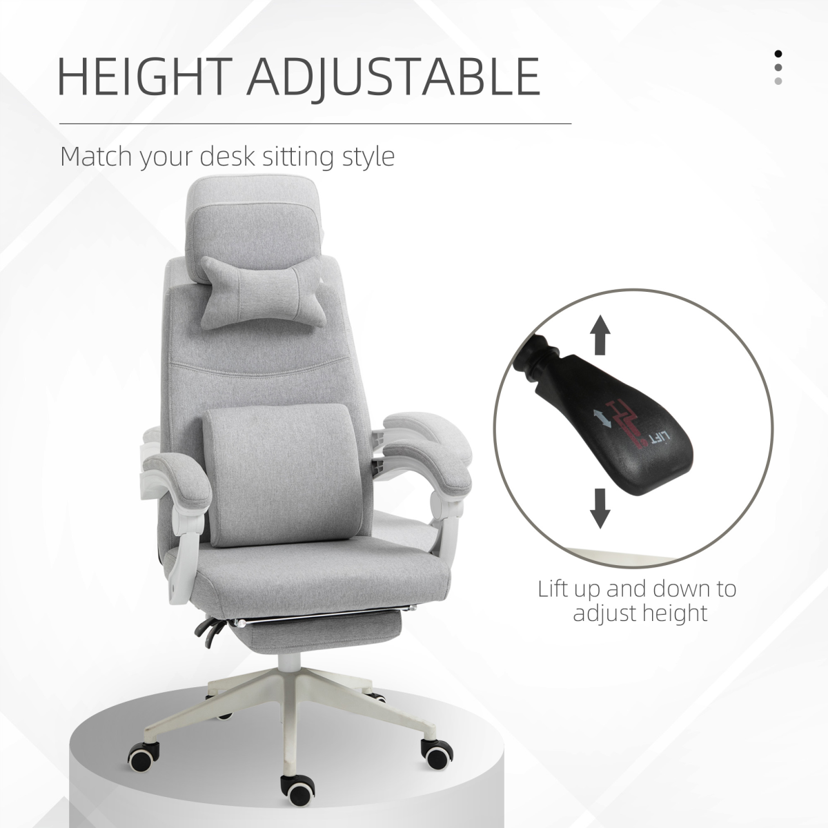 Grey Ergonomic Home Office Chair with Footrest, Swivel, Adjustable Height