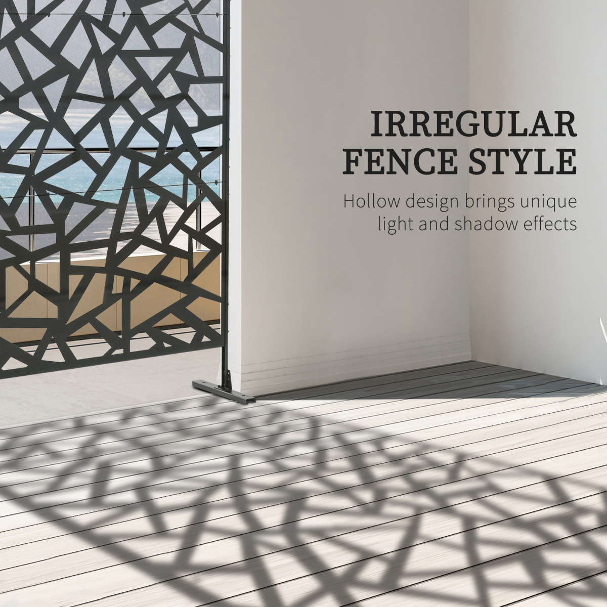 Outsunny Black Steel Garden Partition Screen, Freestanding Outdoor Decorative Divider, Irregular Figure Design, Includes Expansion Screws