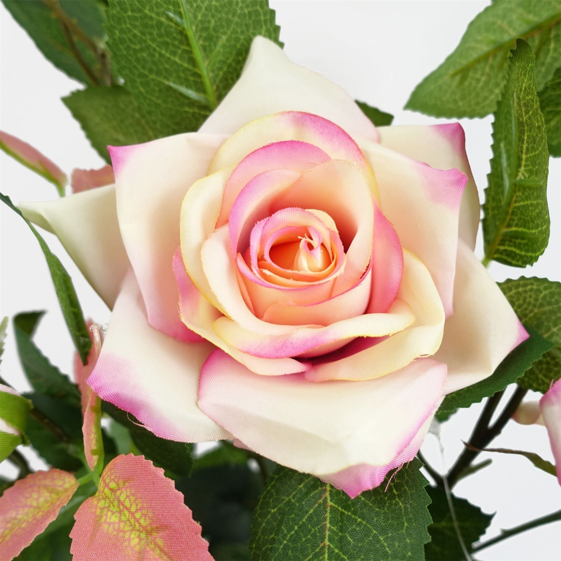 Leaf 50cm Artificial Pink Rose Plant in Decorative Weighted Pot