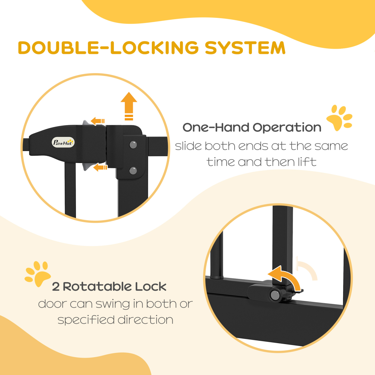 PawHut 74-94cm Adjustable Metal Pet Safety Gate, Auto-Close Black