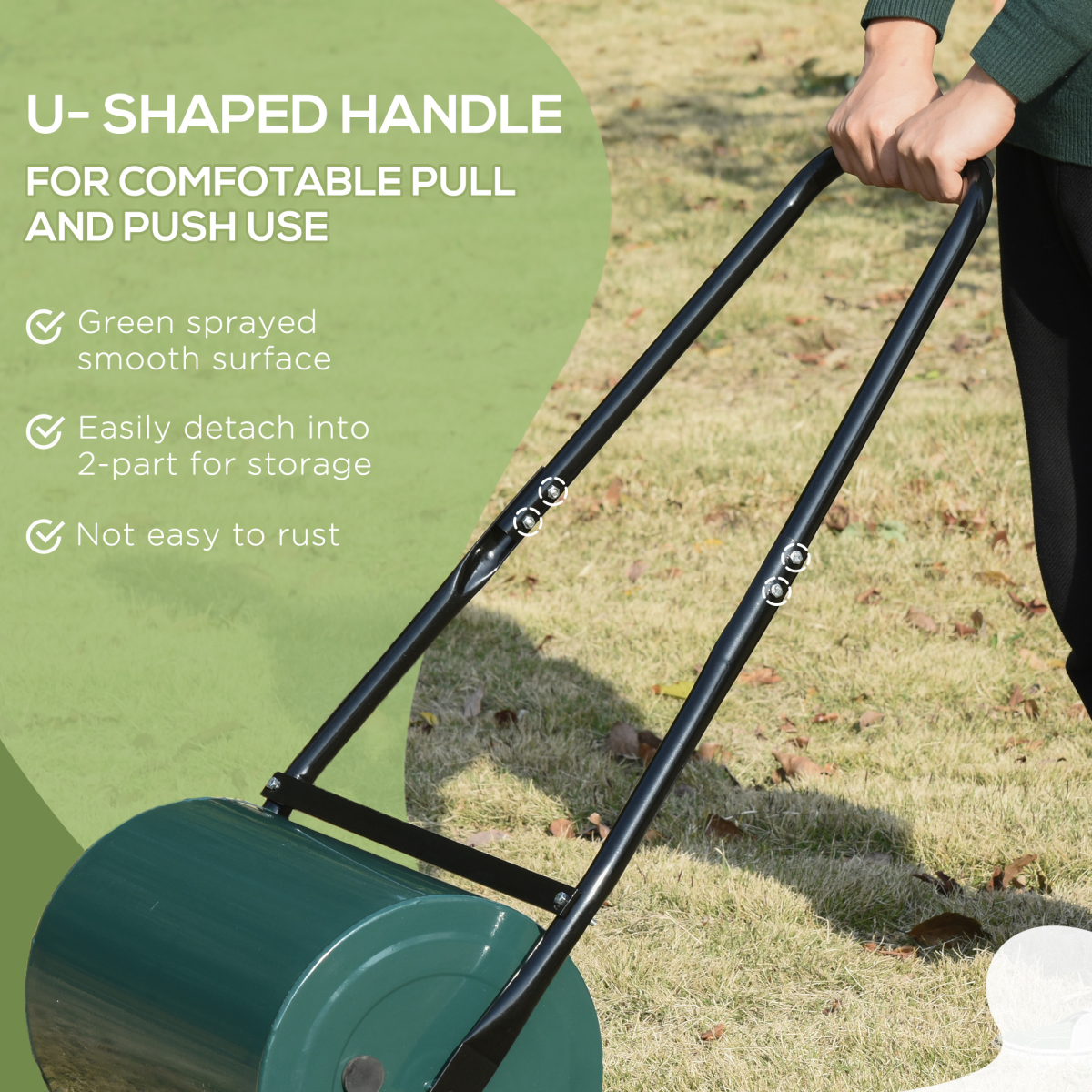 Outsunny 30cm Metal Lawn Roller, Fillable with Water or Sand, Sturdy Lawn Rolling Tool