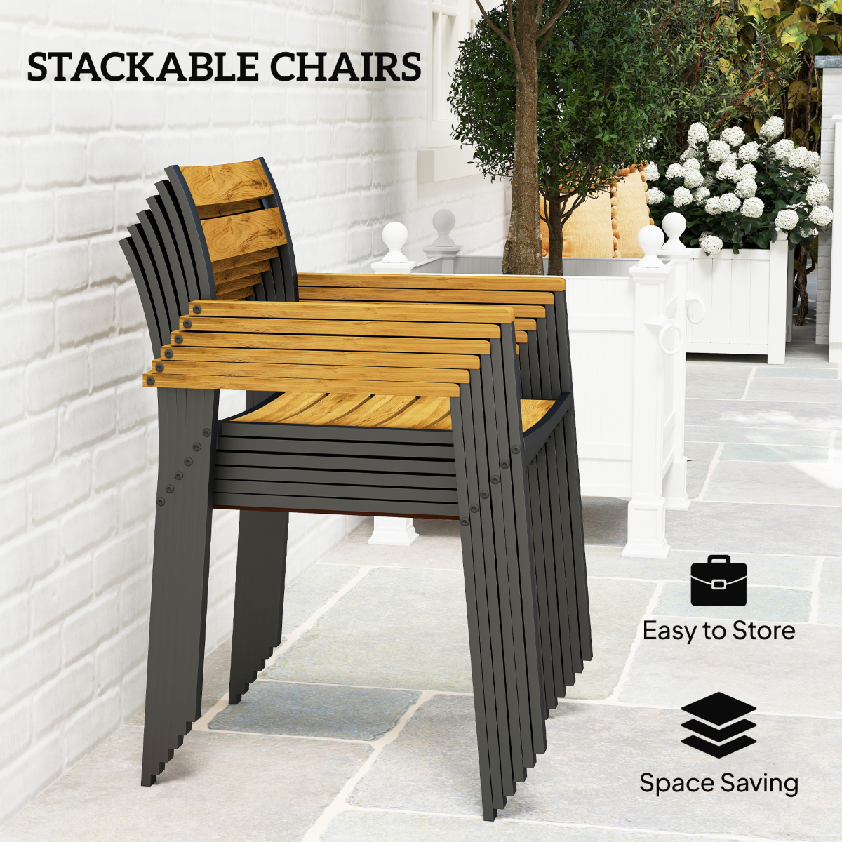 Outsunny 7 Piece Brown Garden Dining Set with Table and Stackable Chairs
