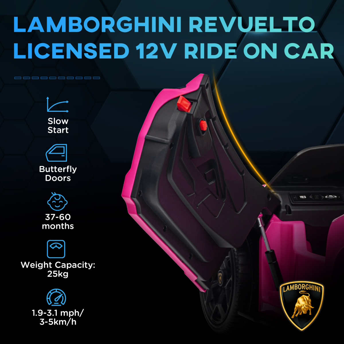 AIYAPLAY Lamborghini Revuelto Licensed Pink Ride On Car with Suspension