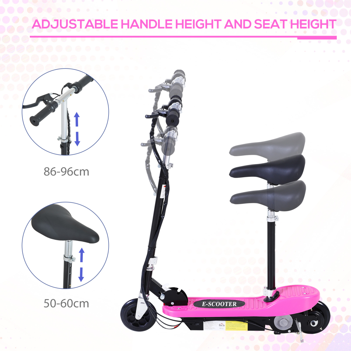 Kids Foldable Electric Scooter 120W with Adjustable Height Seat and Rear Brake