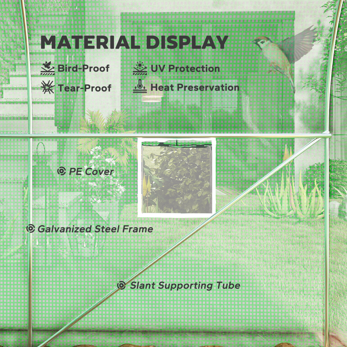 Outsunny Walk-In Polytunnel Greenhouse, Steel Frame, 3x2m, Green