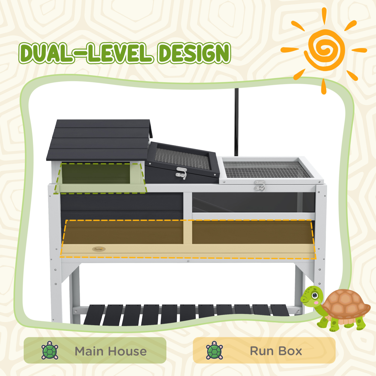 PawHut Two-Level Tortoise House with Lamp Holder, Lid & Shelf