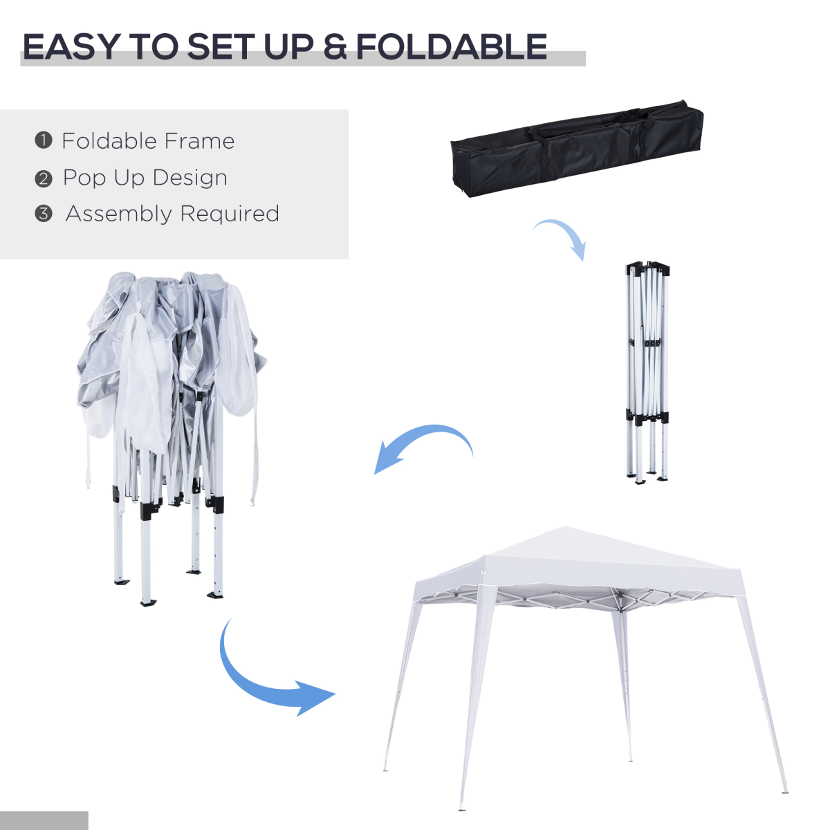 Outsunny Pop-Up Party Tent, 3 x 3 m, Water-Resistant, White