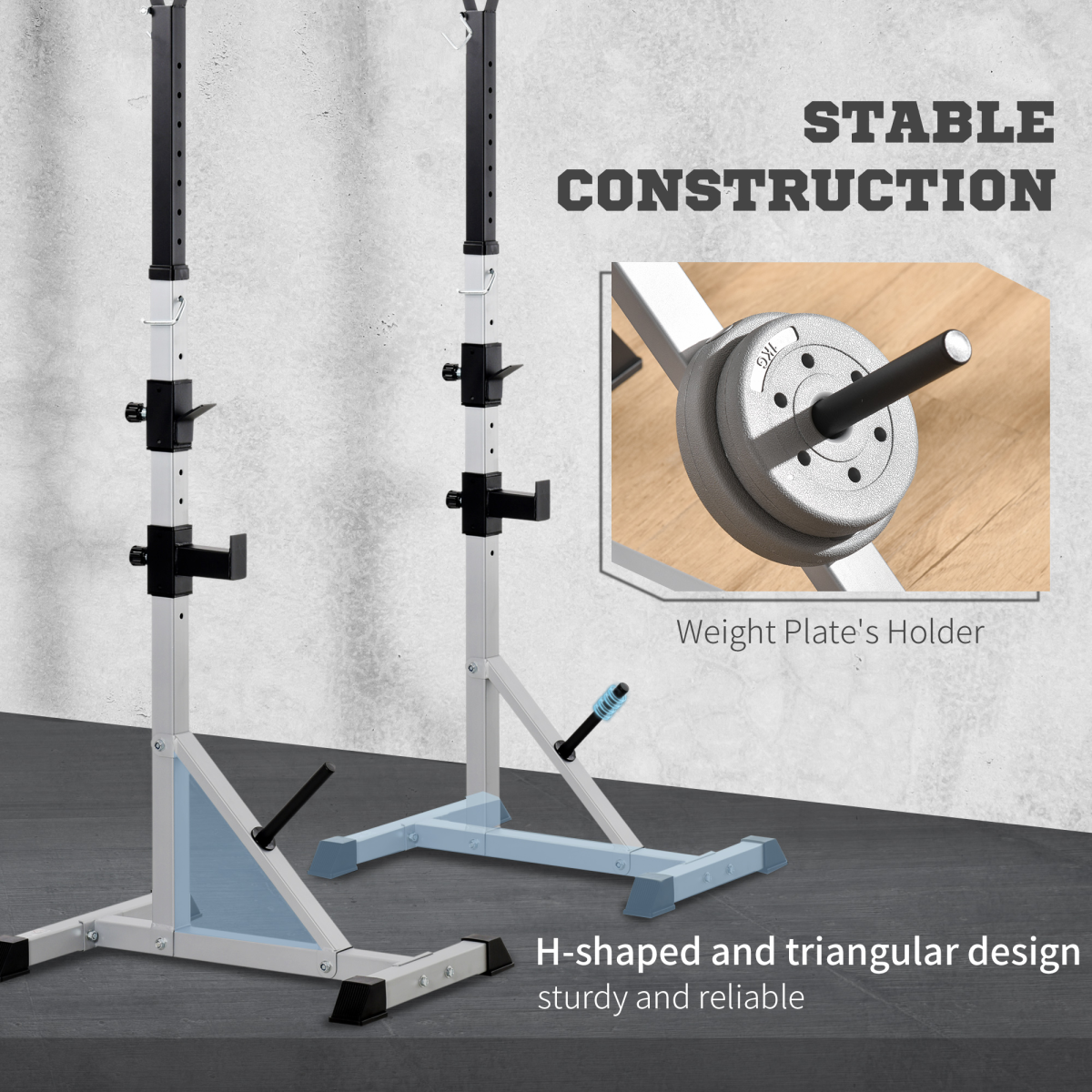 Adjustable Pair of Barbell Squat Racks with 3 Barbell Holders, Steel Frame, 200kg Max Load