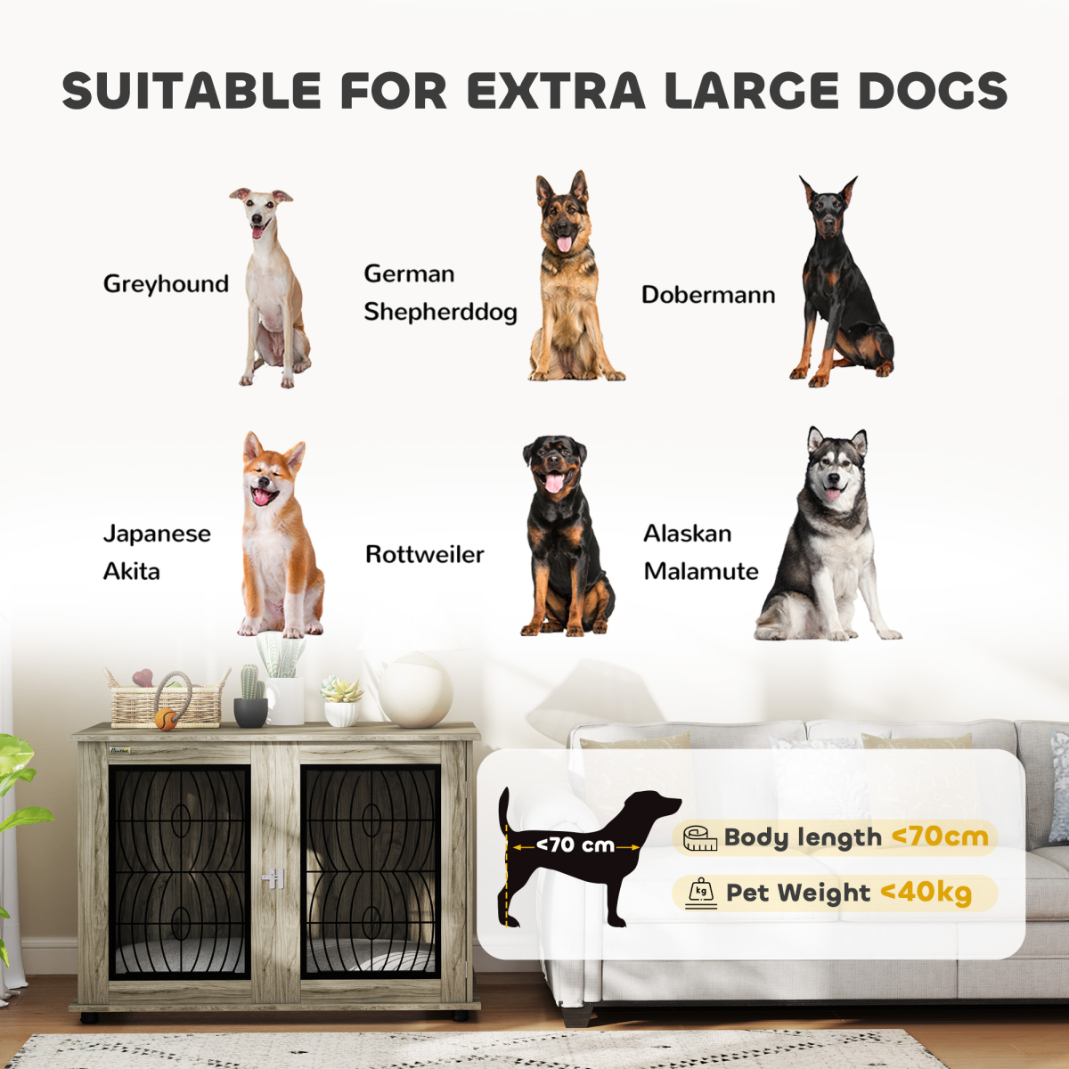 PawHut Dog Crate Furniture End Table for Extra Large Dogs with Cushion