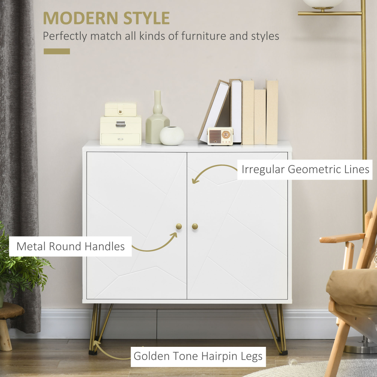 HOMCOM Freestanding Storage Cabinet with Adjustable Shelves for Living Room