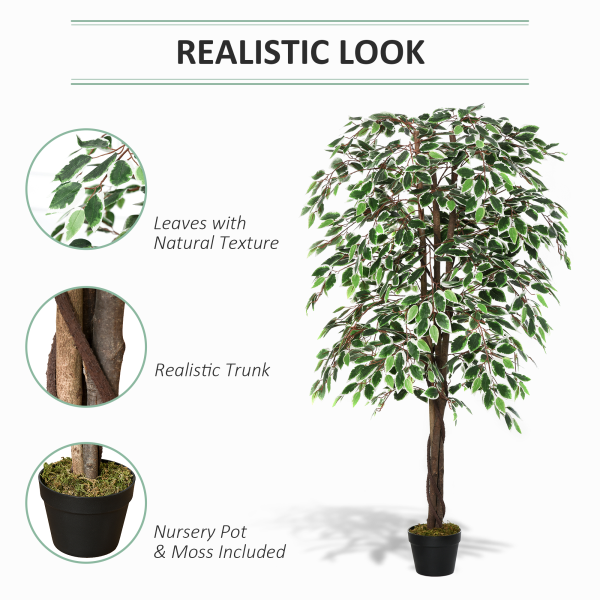 Outsunny Artificial Ficus Tree with Pot, 160cm