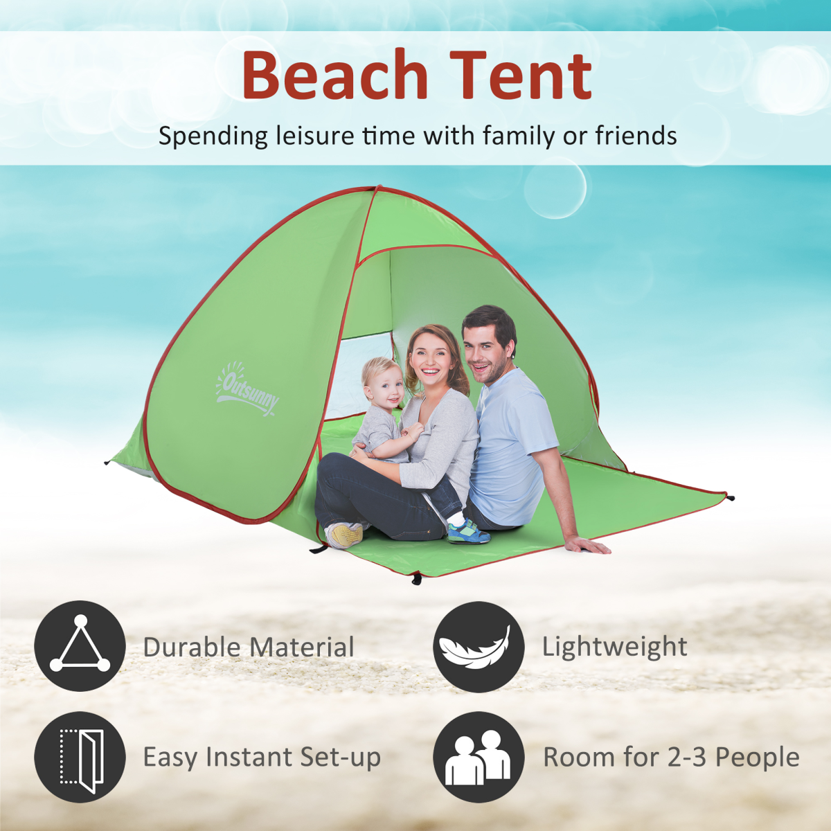 Pop-Up Beach Tent for 2-3 People, Sun Shade Shelter with Stakes
