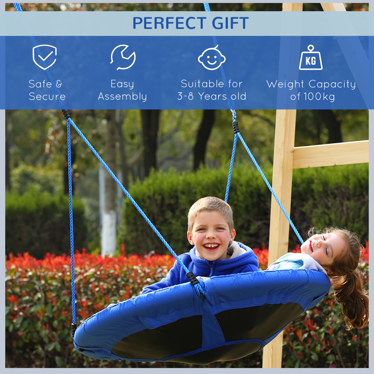 100cm Kids Nest Swing Seat, Round Playground Swing, 100kg Capacity