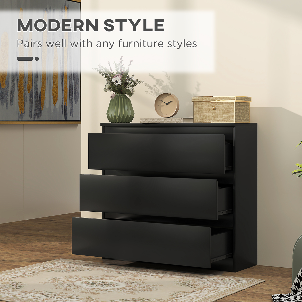 HOMCOM 3-Drawer Chest of Drawers Storage Cabinet, Black