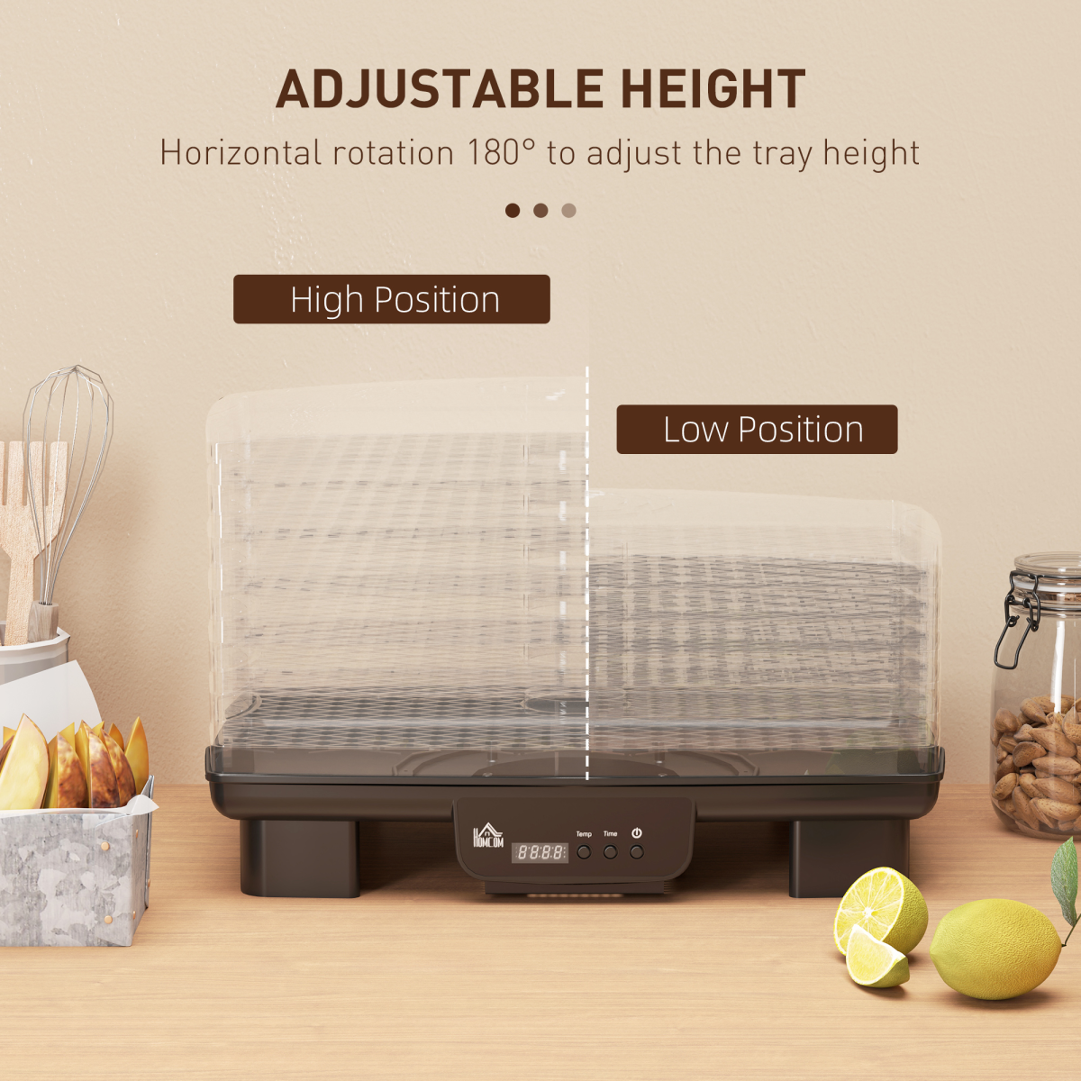 HOMCOM 6-Tray Food Dehydrator, 40-70°C Adjustable Temp, 1-48H Timer