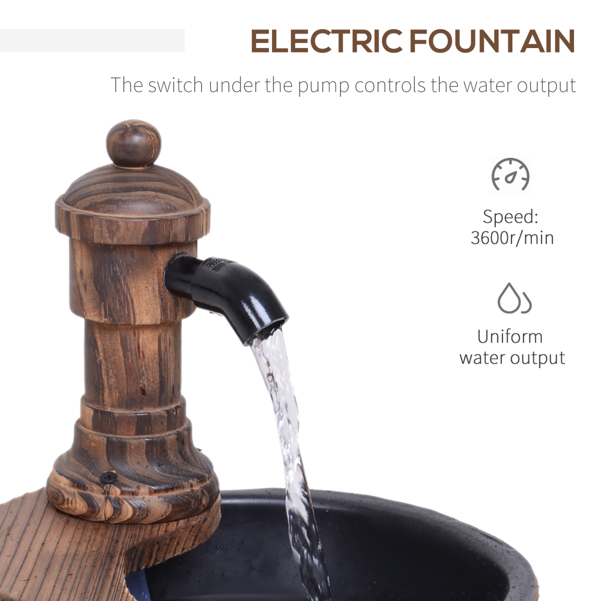 Outsunny Rustic Wooden Barrel Water Fountain with Electric Pump, Garden Planter and Ornament