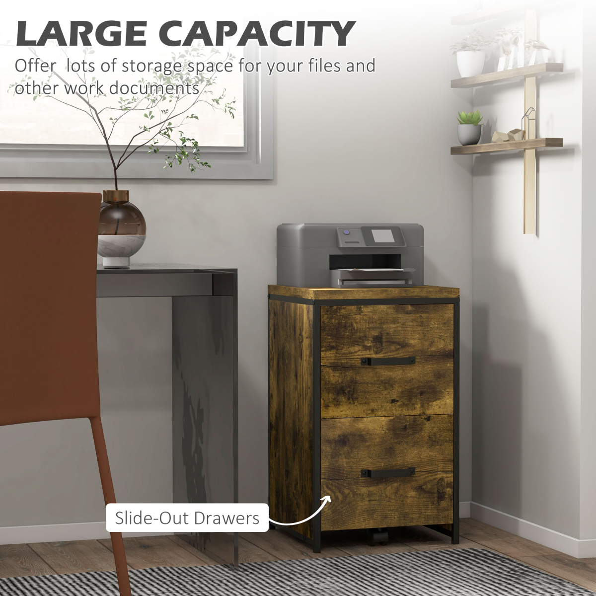 70cm Vertical Office Filing Cabinet with 2 Drawers and Adjustable Hanging File Bars