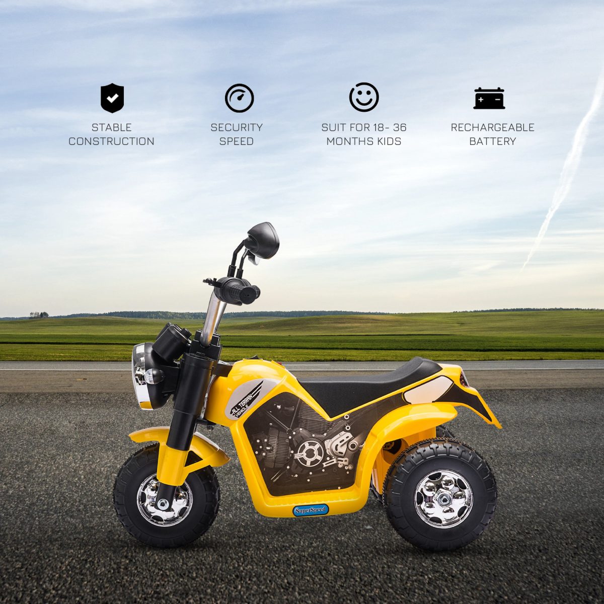 Kids 6V Electric Ride-On Motorcycle, Yellow, 18-36 Months