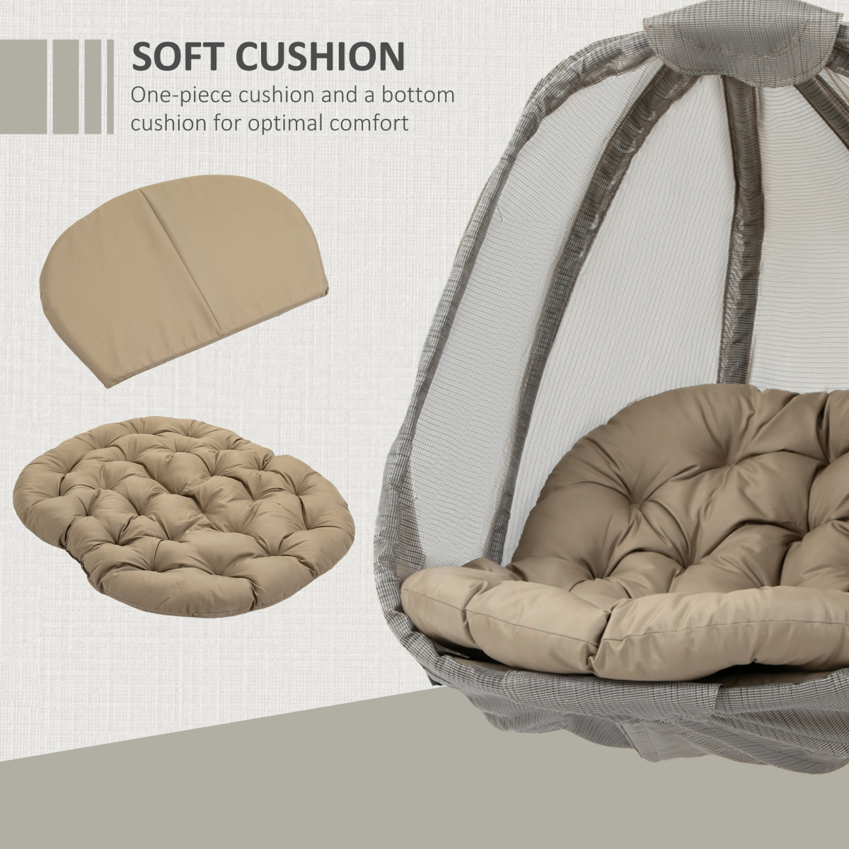 Outsunny Hanging Egg Chair Swing Hammock with Cushion and Stand, Khaki