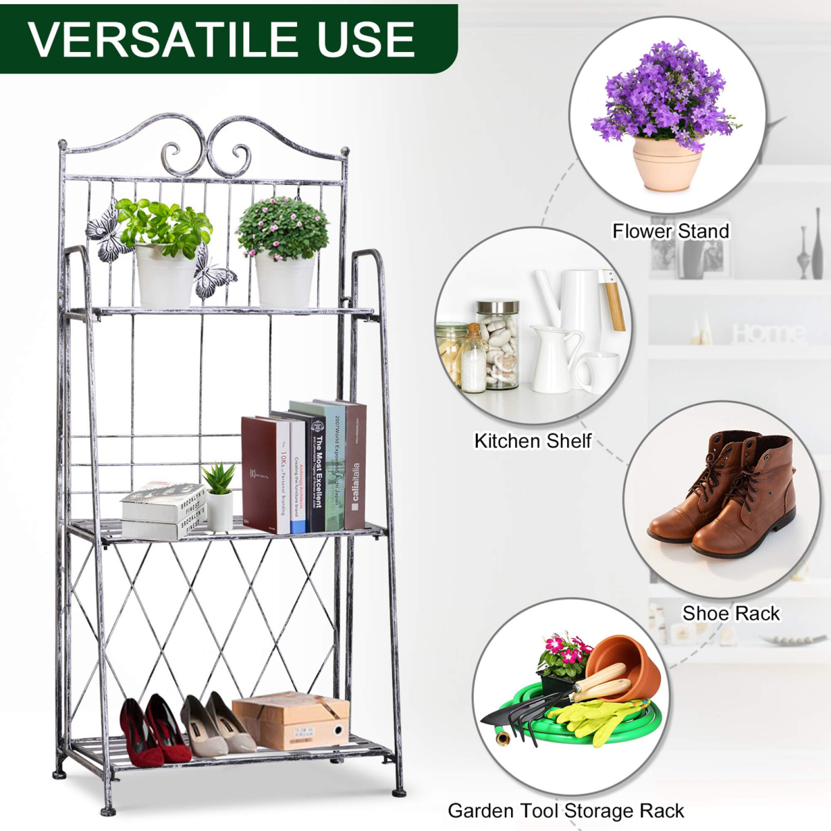 3-Tier Metal Folding Plant Stand Display Rack for Indoor and Outdoor Use