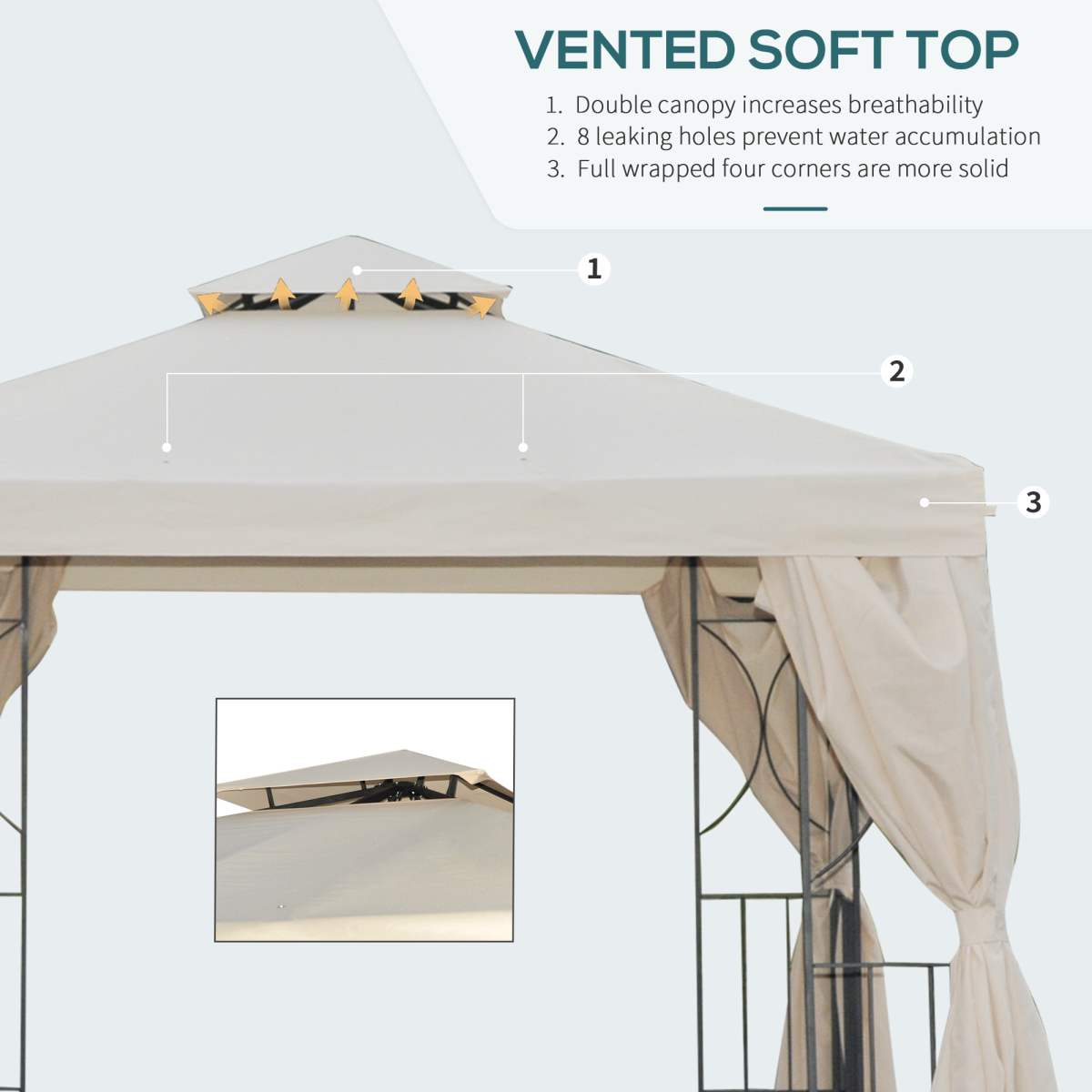 3 x 3m Metal Garden Gazebo with Side Walls, Double-Tier Roof