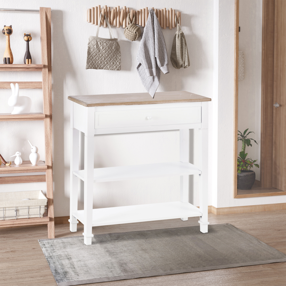 HOMCOM White MDF Console Table with Drawer and 2 Shelves