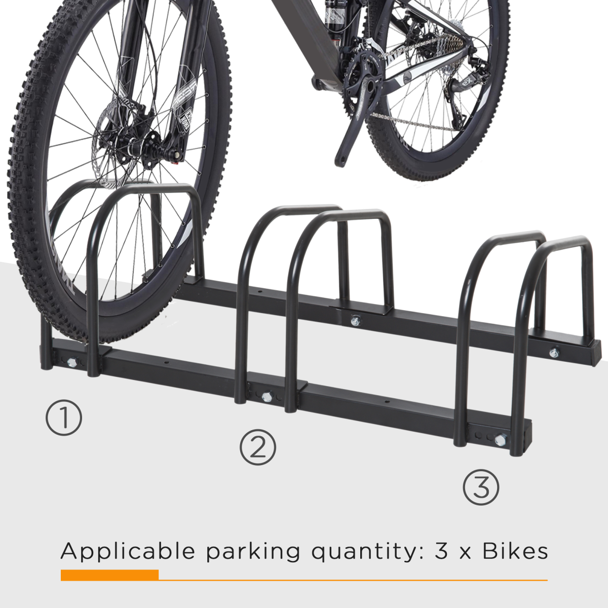 3-Bike Parking Rack, Floor or Wall Mount Bicycle Storage Stand, Detachable Steel, Black