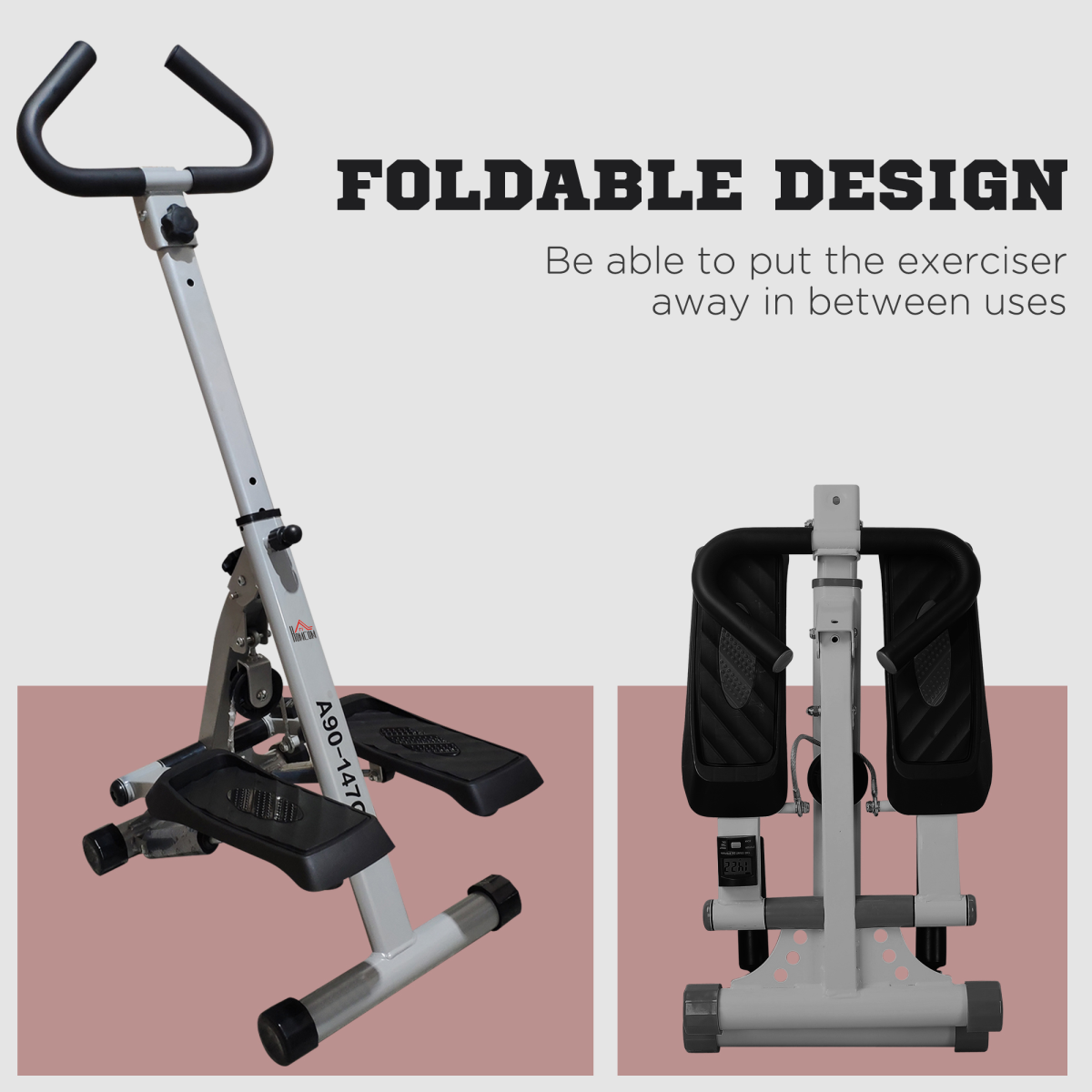 Foldable Adjustable Stepper Machine with Handlebar, Grey, Max Load 110kg