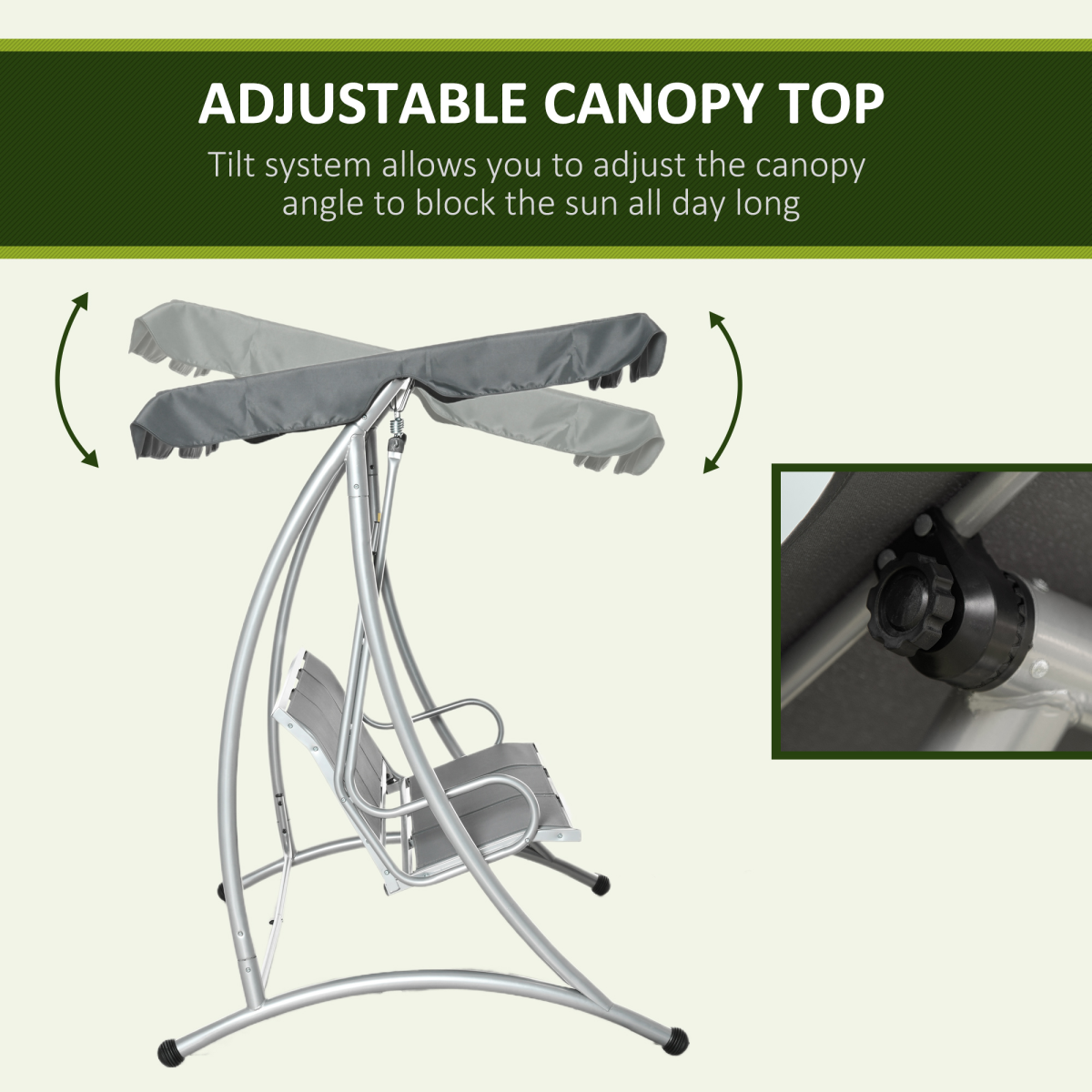 Outsunny 3-Person Steel Outdoor Swing Chair with Adjustable Canopy