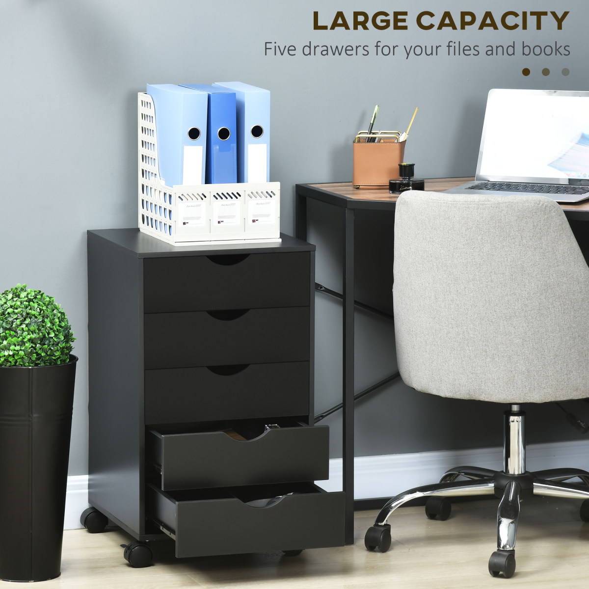 HOMCOM Mobile Vertical Filing Cabinet with 5 Drawers, Black