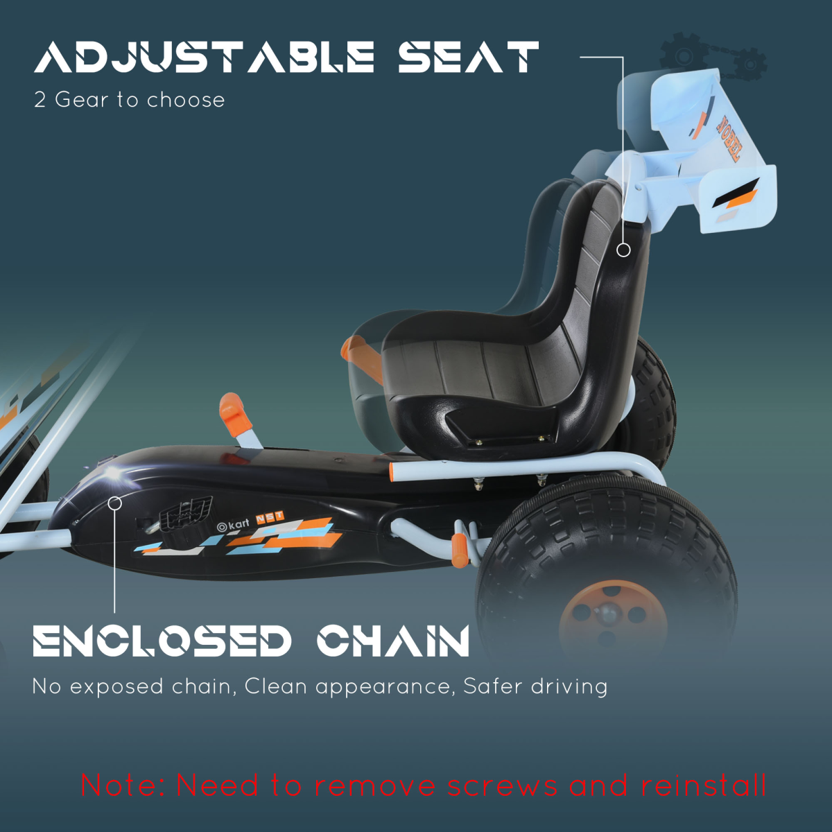 Kids Pedal Go Kart with Hand Brake, Gear Shift & Steering Wheel, Blue