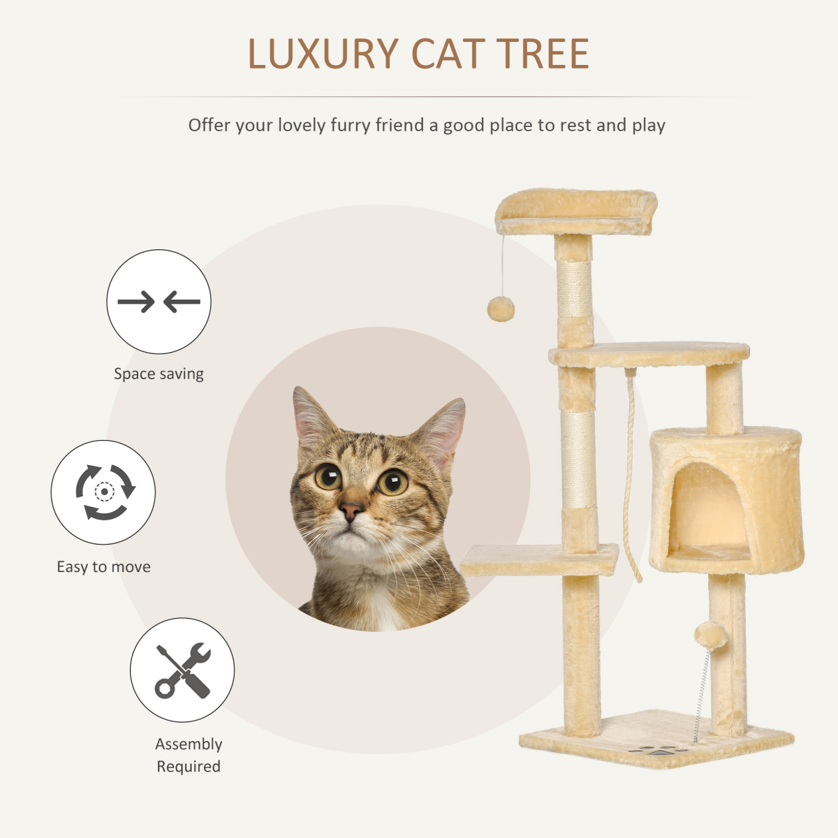 4-Tier Cat Tree Activity Centre with Scratching Posts, Toys, Condo Hideaway, 114cm