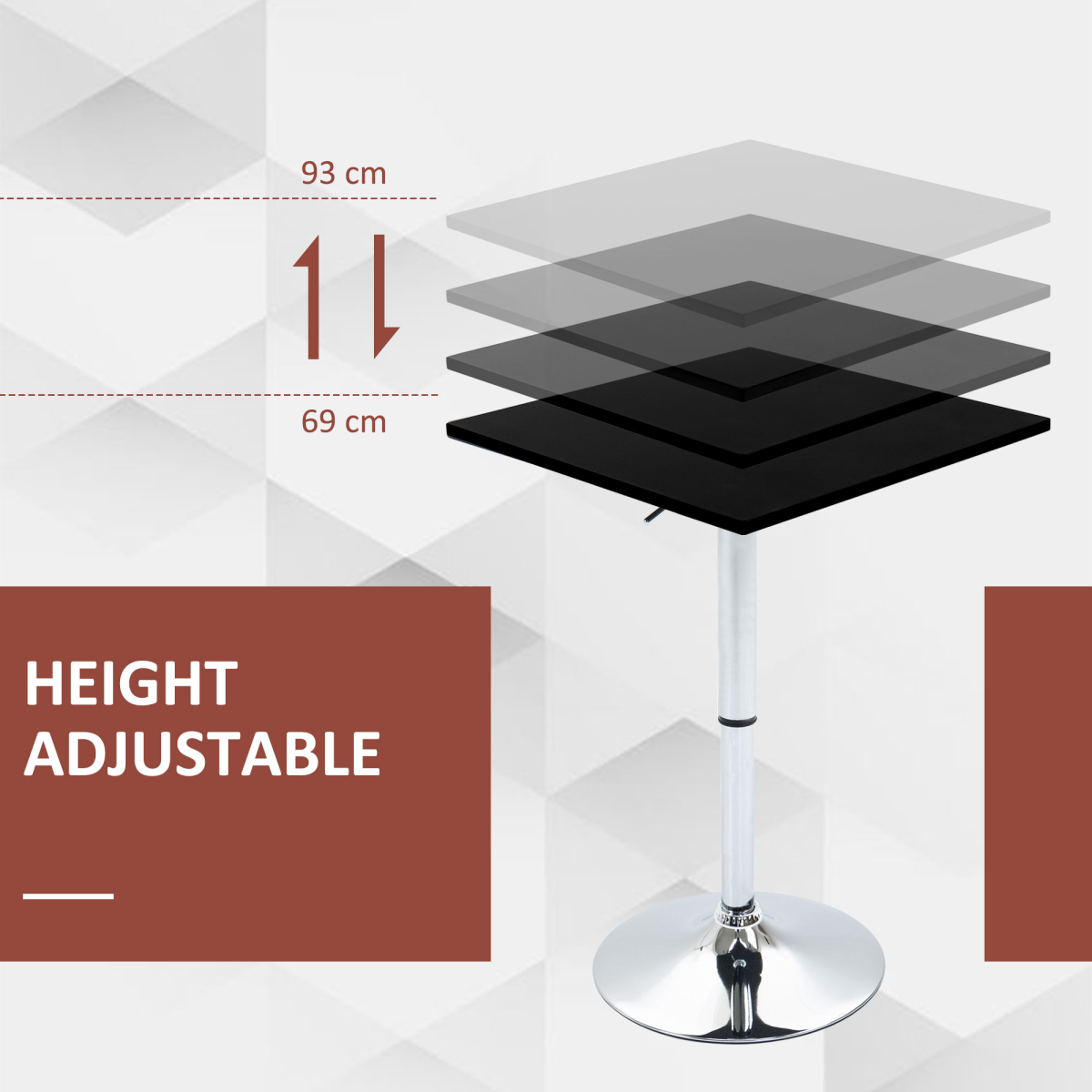 HOMCOM Modern Adjustable Counter Bar Table, Height Adjustable 69-93cm, Rotating MDF Top, Black and Silver Frame