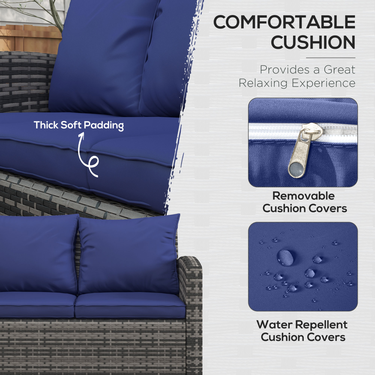 Outsunny 6-Piece Patio Rattan Sofa Set with 2 Armchairs, 2-Seater Sofa, 3-Seater Sofa, Storage Tea Table and Side Table