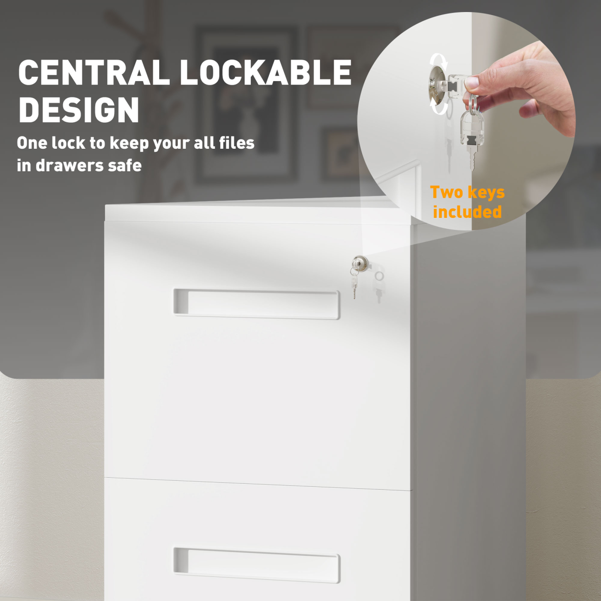 Mobile File Cabinet with Lock, Adjustable Partition, Rolling, White