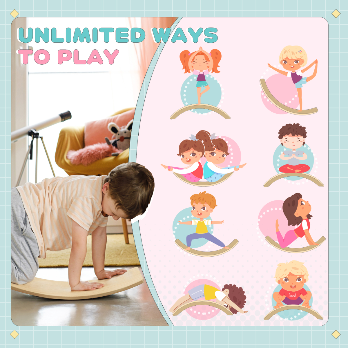 AIYAPLAY Wooden Balance Board for Kids, Ages 3-8, Natural
