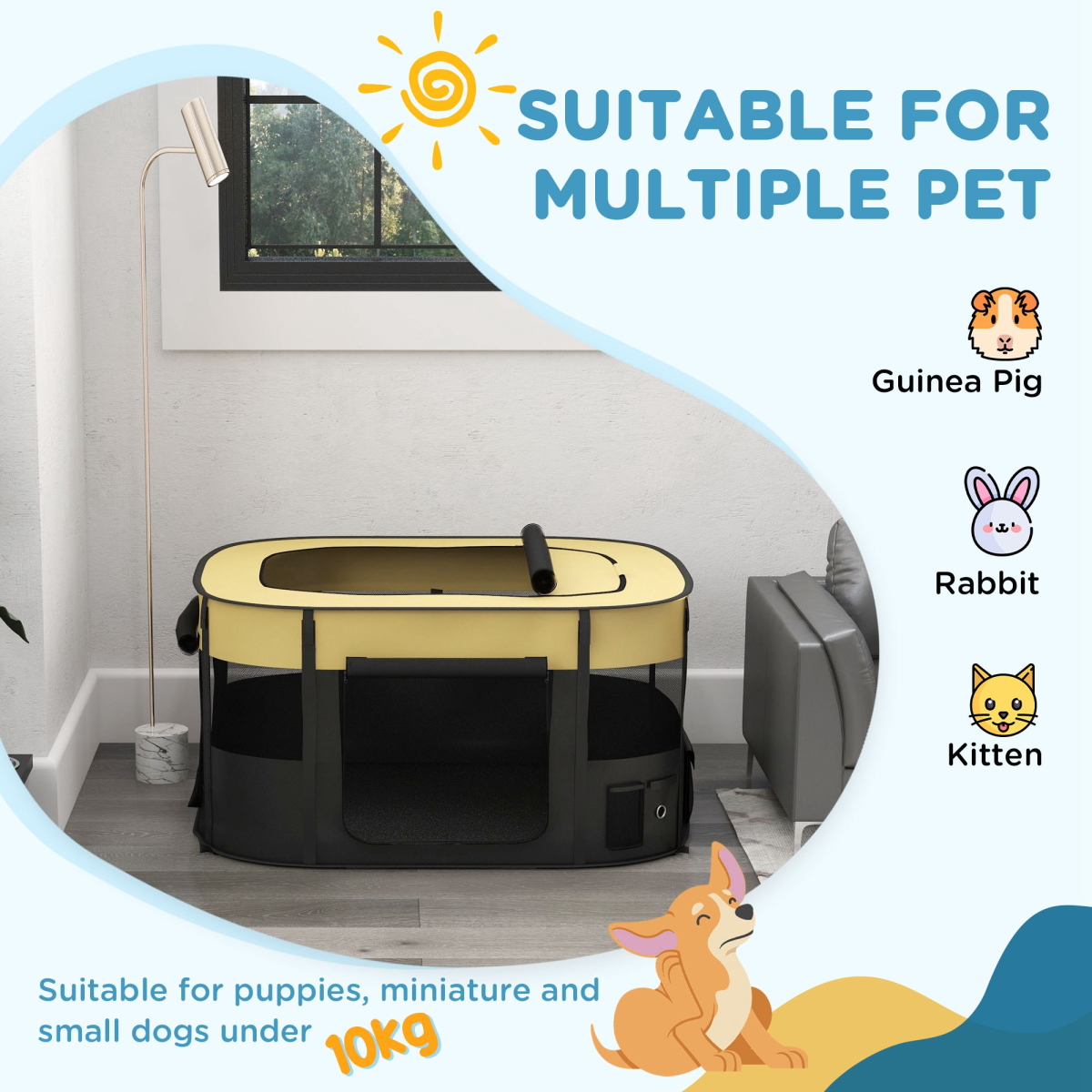 PawHut Portable Foldable Pet Pen for Small Animals, Yellow