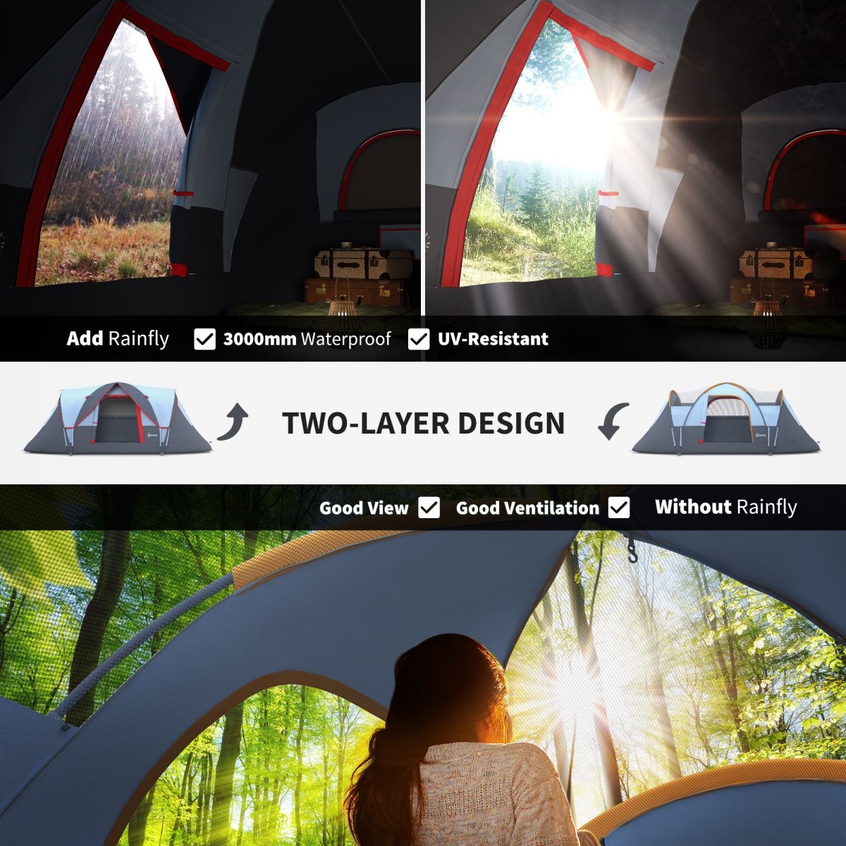 5-6 Person Family Camping Tent, Fiberglass & Steel Frame