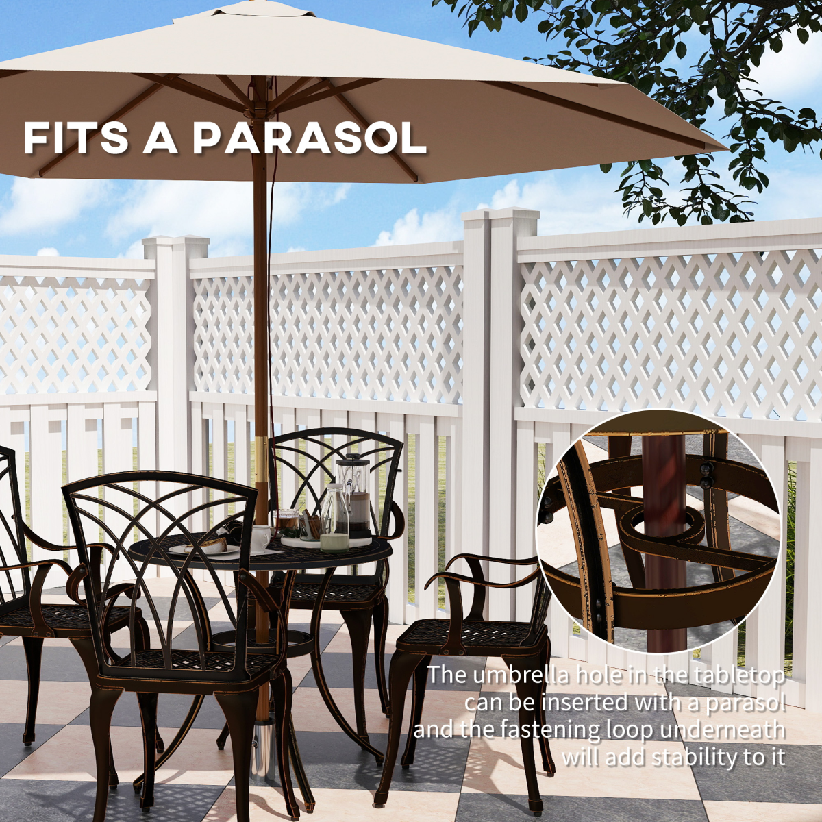 Outsunny 5-Piece Cast Aluminium Garden Dining Set, Bronze Tone