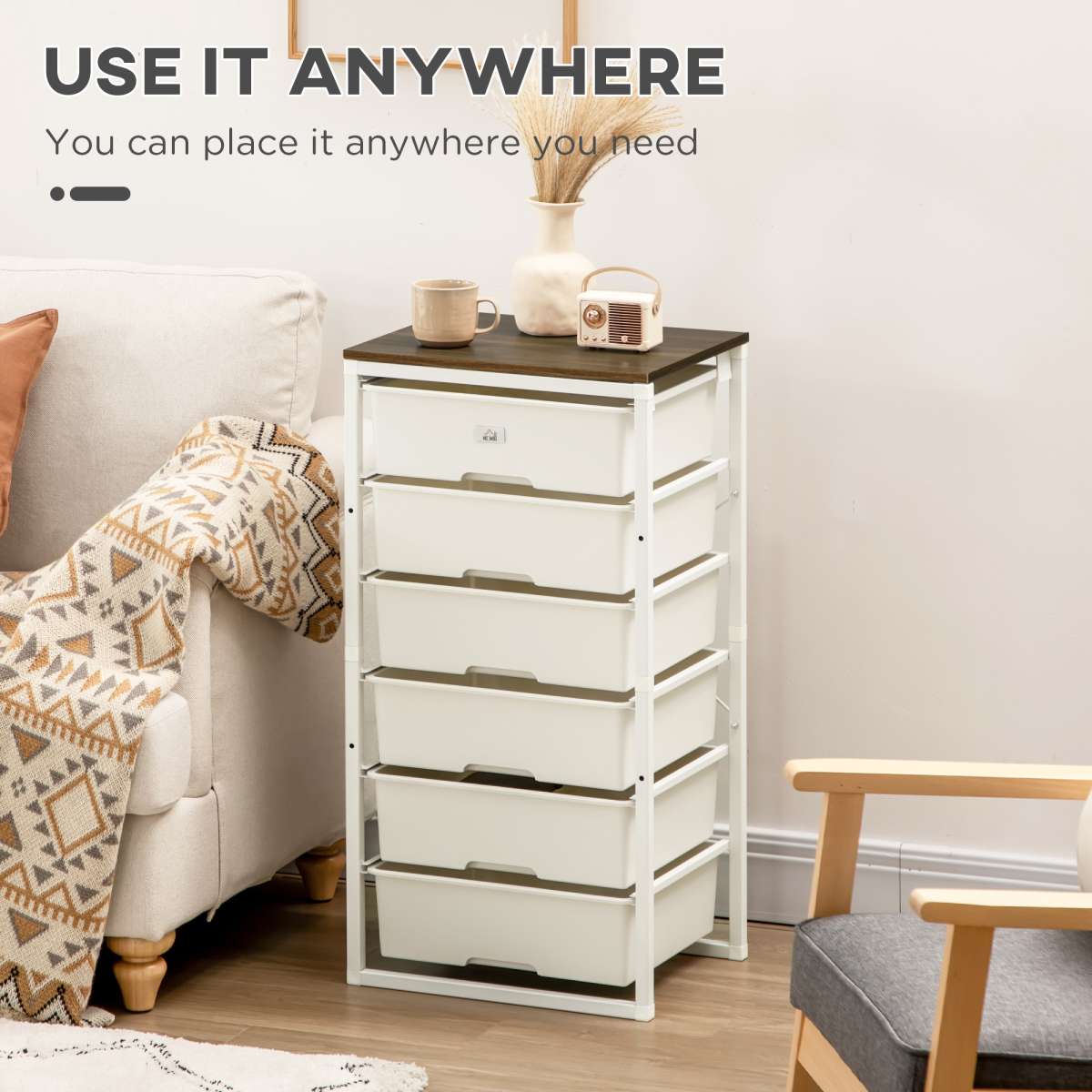 White 6-Drawer Chest of Drawers for Bedroom & Living Room