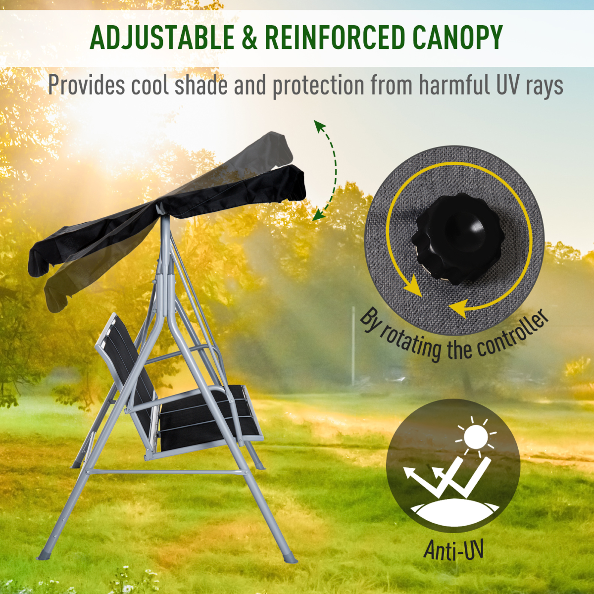 Outsunny Outdoor 3-Seater Swing Chair with UV Protected Canopy and Sling Fabric Seating